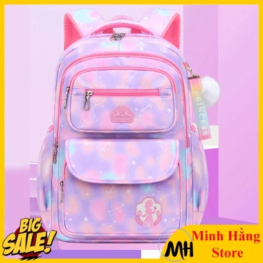 Balo học sinh tiểu trung học bé gái 2 cặp sách chống gù lưng hồng tím - Giá chỉ 189.000đ