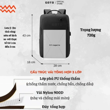 Balo laptop 15.6 inch GOTO GT028 - Chống sốc, kháng nước, siêu nhẹ, giảm còn 345k 2
