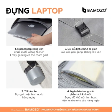 Balo Laptop Bamozo BL06 Chống Nước Công Sở, Cổng Sạc USB, Lưng Thoáng Khí - 580k 6