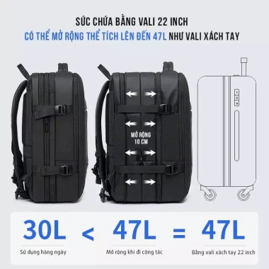 Balo laptop du lịch đa năng BANGE 1.908 - Ngăn ẩn 47L, hỗ trợ 17 inch, giá ưu đãi 900k