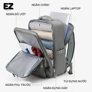 Balo laptop EZ BALO BLA10 cao cấp chống sốc, chống nước, 15.6‑17 inch, rộng, giảm còn 519k