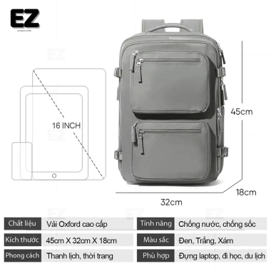 Balo laptop EZ BALO BLA10 cao cấp chống sốc, chống nước, 15.6‑17 inch, rộng, giảm còn 519k