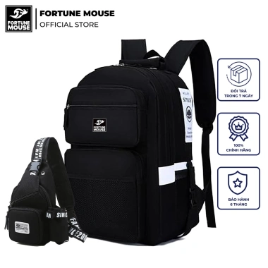 Balo laptop Fortune Mouse B197 nhiều ngăn + Túi đeo chéo Da012 - Giá chỉ 289.000đ