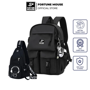 Balo laptop Fortune Mouse B197 nhiều ngăn + Túi đeo chéo Da012 - Giá chỉ 289.000đ