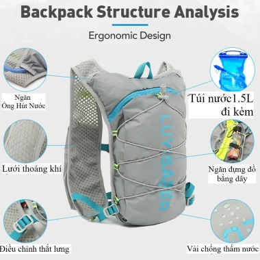 Balo LUYISABER Chạy Bộ Đạp Xe Tập Thể Thao và Túi Nước 1.5L Giá 339.000 - Giá Gốc 440.700