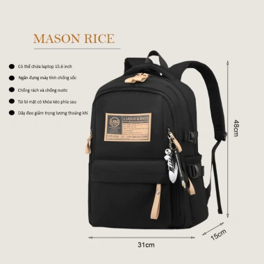 Balo Mason Rice unisex chống nước, đa ngăn, đựng laptop 17 inch giá ưu đãi 259k - BL009