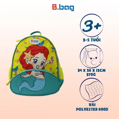 Balo mẫu giáo Smartkids Buddy-Mermaid vàng cho bé 3‑5 tuổi – Đáng yêu, giảm 22% còn 312.500₫ 2
