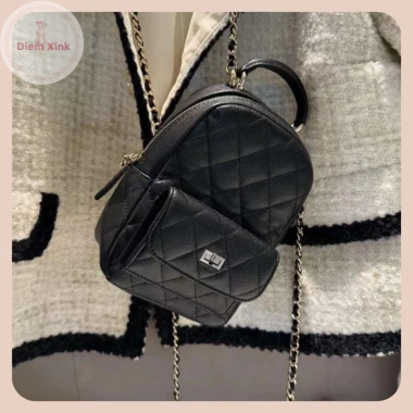 Balo Mini 18cm Da PU Sần Nữ Đứng Phom Khoá Màu Bạc Tiện Lợi Du Lịch Nhỏ Gọn