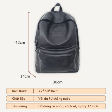 Balo nam GENBAG da pu trơn chống nước, nhiều ngăn, vừa laptop 17 inch - 165.000₫