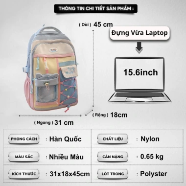 Balo nữ đi học B43 - 2 gấu dễ thương, nhiều ngăn, chống nước, đựng laptop, giá 240.000₫
