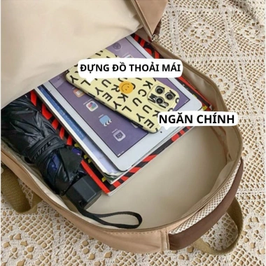 Balo nữ ELLY BAG cặp đi học, vải kèm gấu, đa ngăn, đựng laptop 15.6, chống nước