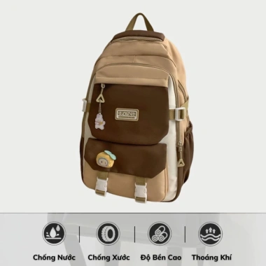 Balo nữ ELLY BAG cặp đi học, vải kèm gấu, đa ngăn, đựng laptop 15.6, chống nước