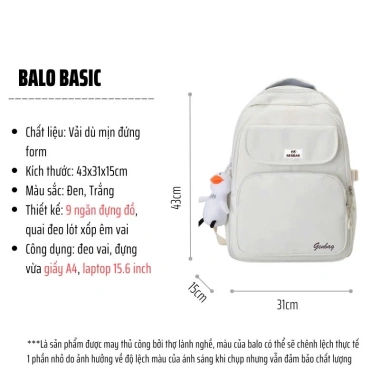 Balo nữ GENBAG Ulzzang 15.6 inch đựng laptop, nhiều ngăn, đi học - Giá 165k
