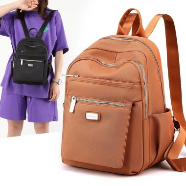 Balo nữ mini vải dù mịn chống nước đen trơn, nhiều ngăn thời trang trung niên 235k