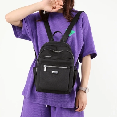 Balo nữ mini vải dù mịn chống nước đen trơn, nhiều ngăn thời trang trung niên 235k