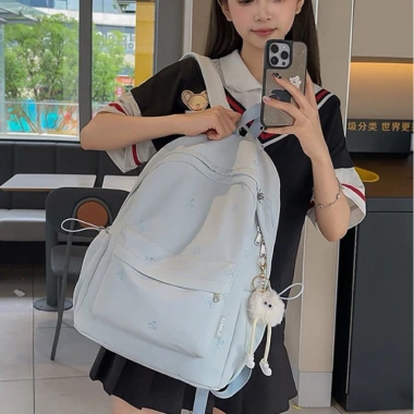 Balo nữ nơ thêu pastel, đa năng, chống thấm, ngăn laptop 15.6 inch - 215.000 VND