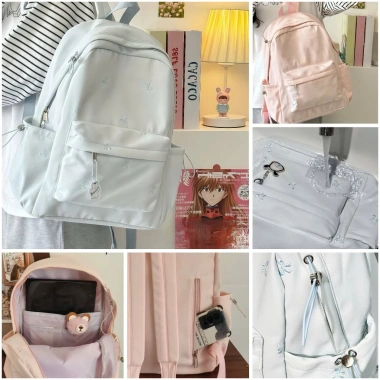 Balo nữ nơ thêu pastel, đa năng, chống thấm, ngăn laptop 15.6 inch - 215.000 VND