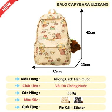 Balo Nữ Ulzzang Capybara Dễ Thương Kháng Nước Form Lớn Đựng Laptop 15.6 inch Giá 160k
