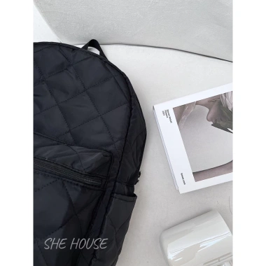 Balo phao unisex đen cá tính, vừa A4 & laptop, phù hợp đi học, đi chơi, kèm móc khóa ngẫu nhiên - 249.000₫
