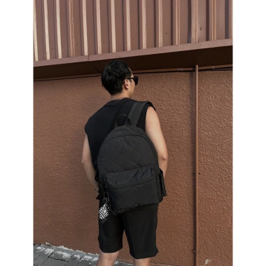 Balo phao unisex đen cá tính, vừa A4 & laptop, phù hợp đi học, đi chơi, kèm móc khóa ngẫu nhiên - 249.000₫