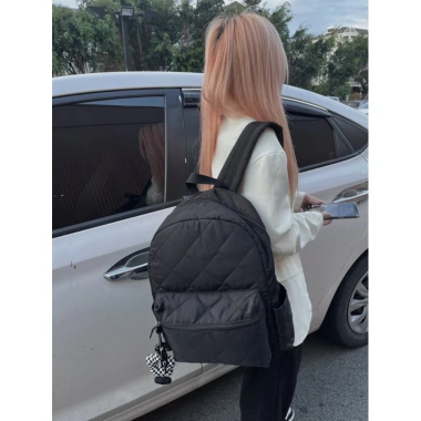Balo phao unisex đen cá tính, vừa A4 & laptop, phù hợp đi học, đi chơi, kèm móc khóa ngẫu nhiên - 249.000₫