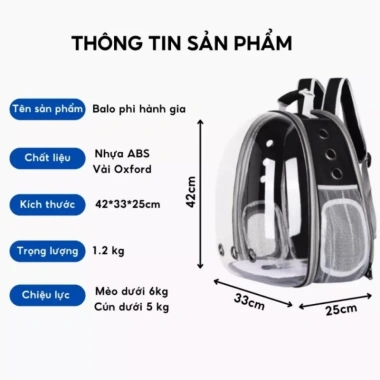 Balo phi hành gia Bosspet trong suốt vận chuyển chó mèo tặng kèm tấm lót bảo vệ