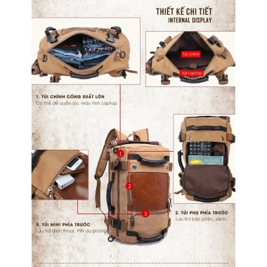 Balo phượt du lịch canvas vintage KAKA CANVAS Thiết kế bền rộng rãi giảm giá 560k