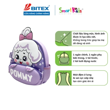 Balo Smartkids Cute Pets nhẹ cho bé 3 tuổi, thú dễ thương, cho học mẫu giáo nhà trẻ 3