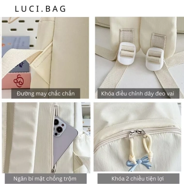 Balo thắt nơ dễ thương LUCI B60 - Cặp học sinh đi học đựng laptop, giảm còn 225k 8 Balo thắt nơ dễ thương LUCI B60 - Cặp học sinh đi học đựng laptop, giảm còn 225k 8