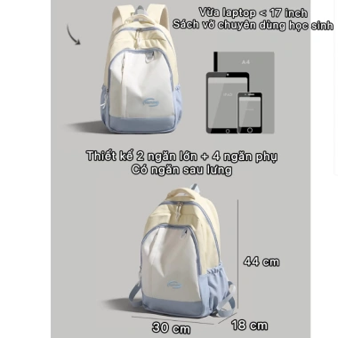 Balo thời trang unisex lớn, cặp sách laptop đi học du lịch, vải phối nhiều màu, giá chỉ 204.000đ 6