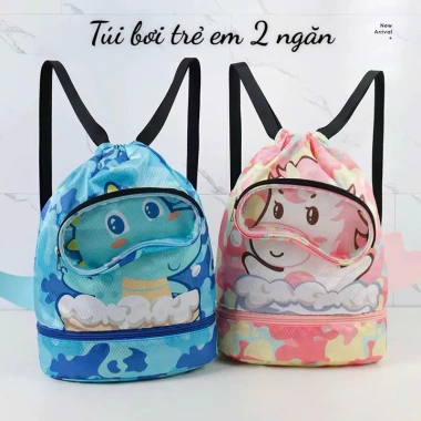 Balo túi bơi trẻ em họa tiết đáng yêu, dây rút, ngăn giày riêng, tiện lợi cho hồ bơi & du lịch biển