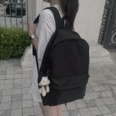 Balo Ulzzang Basic Đen Đa Ngăn Cỡ Vừa - Giá 135k, Cá Tính Đi Học Đi Chơi