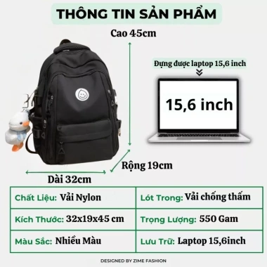 Balo ZIME nam nữ ngăn, chống nước, đựng laptop 15.6 inch, ulzzang Hàn Quốc, giá 209.673 VND