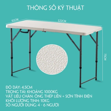 Bàn ăn gấp gọn khung thép, điều chỉnh cao - Bàn gấp cho cafe, ban công, dã ngoại, 950k