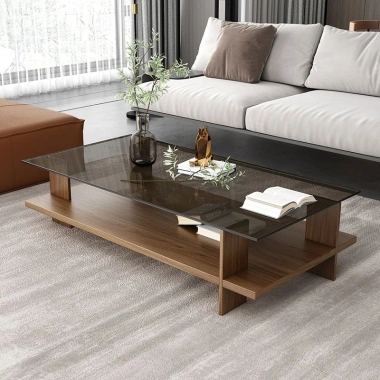 Bàn cà phê kính cường lực vuông cho phòng khách nhỏ – Thiết kế hiện đại tối giản, giảm 23%