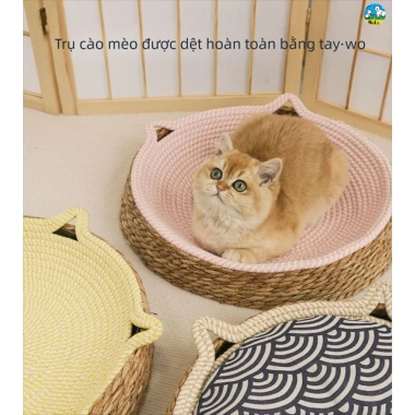 Bàn Cào Mèo 2 in 1 Giường Ngủ Mây Tre - Cỏ Lau Tự Nhiên, An Toàn, Dành Cho Mèo