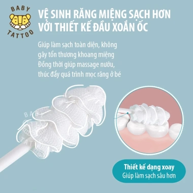 Bàn chải Baby Tattoo 360 xoay đầu, làm sạch răng miệng bé 0-2 tuổi, chỉ 120k