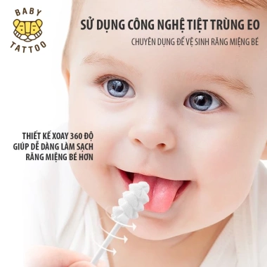Bàn chải Baby Tattoo 360 xoay đầu, làm sạch răng miệng bé 0-2 tuổi, chỉ 120k