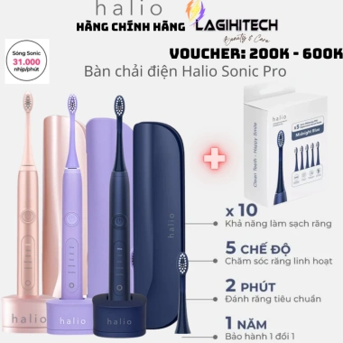Bàn chải điện Halio Sonic Whitening PRO - Hủy diệt, bảo hành 1 năm, chính hãng