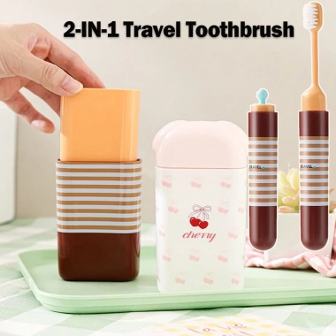 Bàn Chải Du Lịch DITIPOO 2 trong 1 Gập Lại, Hộp Mini Bảo Quản Kem, Mang Cắm Trại