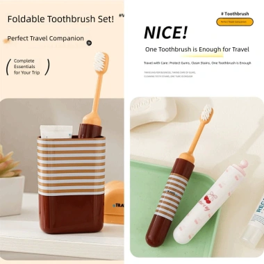 Bàn Chải Du Lịch DITIPOO 2 trong 1 Gập Lại, Hộp Mini Bảo Quản Kem, Mang Cắm Trại