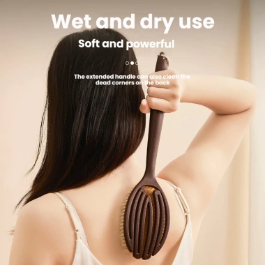 Bàn chải tắm lông lợn 2 trong 1 lụa dừa ướt & khô, tay cầm dài, cọ chà da chết, massage phòng tắm 5 Bàn chải tắm lông lợn 2 trong 1 lụa dừa ướt & khô, tay cầm dài, cọ chà da chết, massage phòng tắm 5