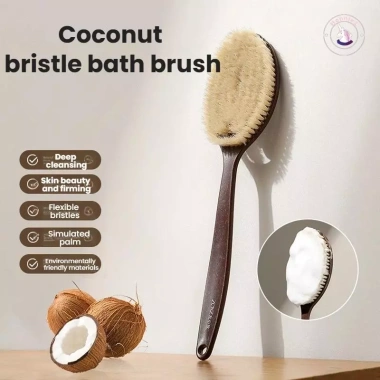 Bàn chải tắm lông lợn tơ dừa 2 trong 1 - Massage tẩy tế bào chết khô ướt, tay cầm dài 10