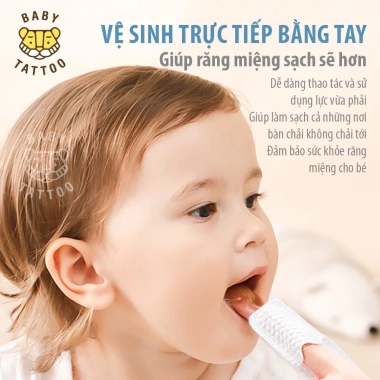 Bàn Chải Vải Xỏ Ngón Baby Tattoo Vệ Sinh Răng Miệng 0-2 tuổi Hộp 30 Giá ưu đãi 190.000
