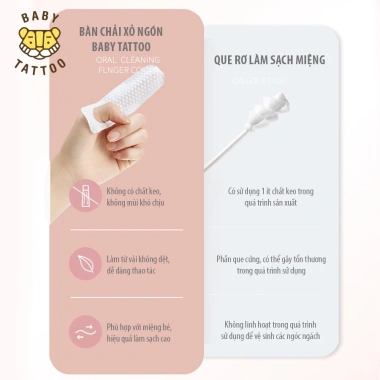 Bàn Chải Vải Xỏ Ngón Baby Tattoo Vệ Sinh Răng Miệng 0-2 tuổi Hộp 30 Giá ưu đãi 190.000