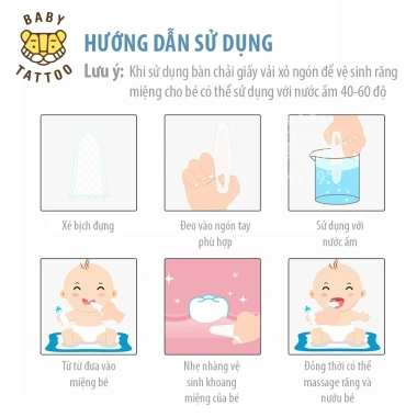 Bàn Chải Vải Xỏ Ngón Baby Tattoo Vệ Sinh Răng Miệng 0-2 tuổi Hộp 30 Giá ưu đãi 190.000 8 Bàn Chải Vải Xỏ Ngón Baby Tattoo Vệ Sinh Răng Miệng 0-2 tuổi Hộp 30 Giá ưu đãi 190.000 8