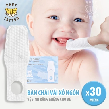 Bàn Chải Vải Xỏ Ngón Baby Tattoo Vệ Sinh Răng Miệng 0-2 tuổi Hộp 30 Giá ưu đãi 190.000