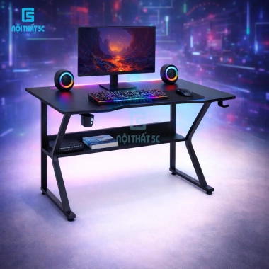 Bàn Gaming Chữ K Uốn Cong 15mm MDF, Kệ Lửng, Chân Sắt Sơn Tĩnh Điện - Giá 285.000 VNĐ