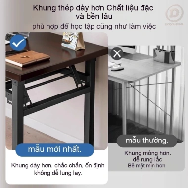 Bàn gấp DODO chân sắt, mặt gỗ, gập gọn cho laptop học tập, phù hợp phòng trọ nhỏ