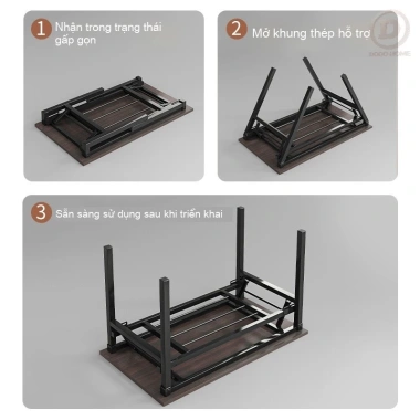 Bàn gấp DODO chân sắt, mặt gỗ, gập gọn cho laptop học tập, phù hợp phòng trọ nhỏ